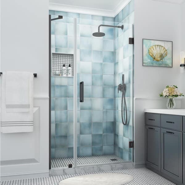 Aston Belmore XL 47.25 - 48.25 in. W x 80 in. H Frameless Hinged Shower Door with Clear StarCast Glass in Oil Rubbed Bronze