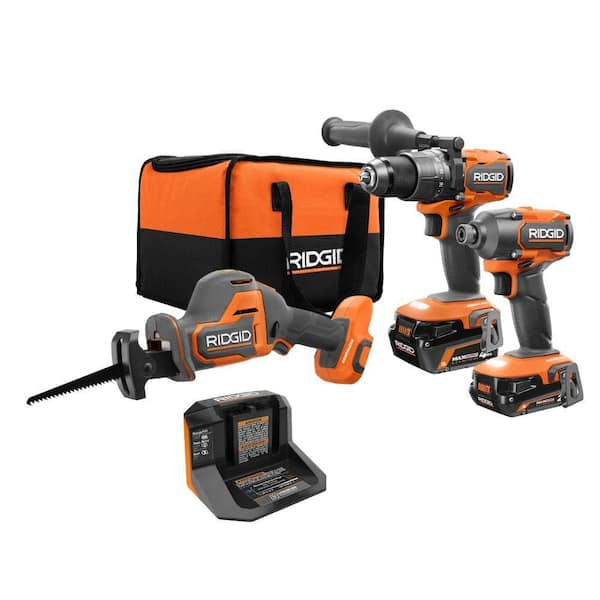 18V Brushless Cordless 2-Tool Combo Kit w/ Hammer Drill, Impact Driver, Recip Saw, Batteries, Charger, & Bag