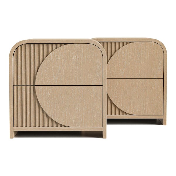Fairstone Natural 2-Drawer 26 in. W Nightstands with Reeded Panels and USB Ports (Set of 2)