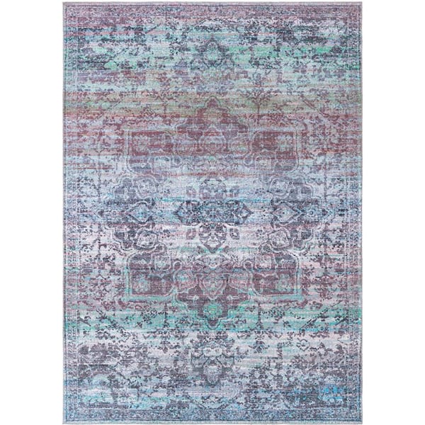 Renaissance Roma Blue Green 8 ft. x 11 ft. Machine Washable Area Rug