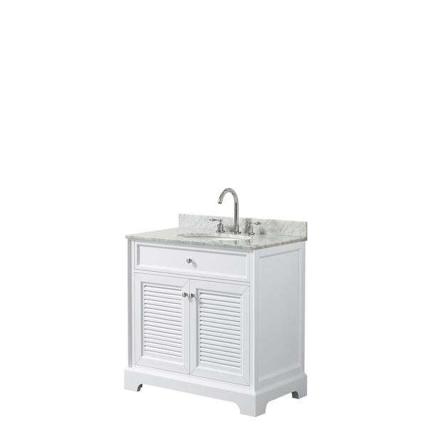 Wyndham Collection Tamara 30.5 in. Single Bathroom Vanity in White with Marble Vanity Top in White Carrara with White Basins