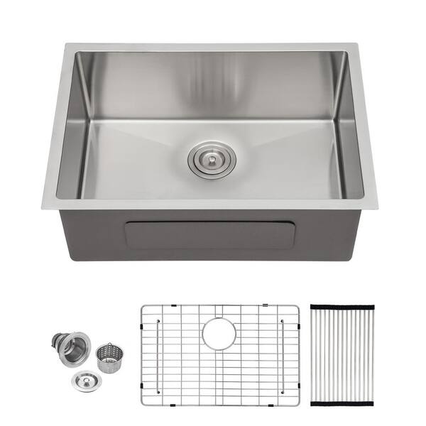 Sarlai 28 in. Undermount Single Bowl 16 Gauge Stainless Steel Round ...