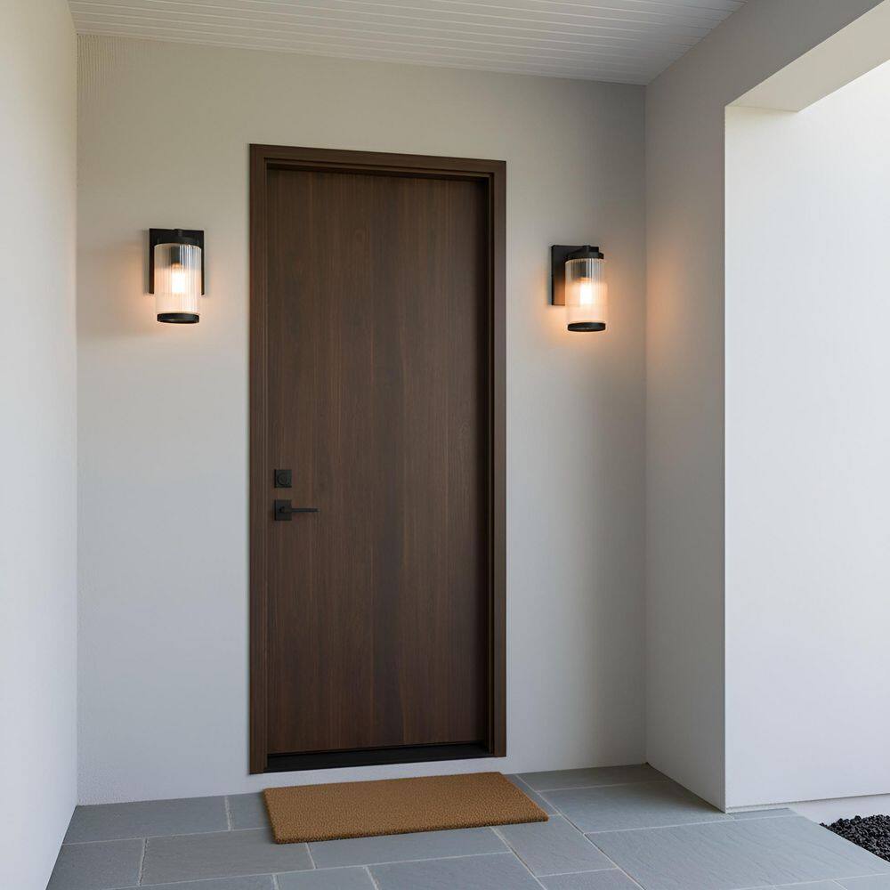 Ronde Small 10 in. Textured Black Outdoor Hardwired Wall Lantern Scone with Clear Ribbed Glass Shade price history on PriceWatchPro