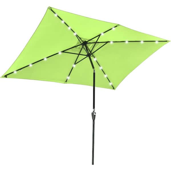 Unbranded 10x6.5ft Outdoor Rectangle Solar Powered LED Patio Umbrella with Crank Tilt, Lime