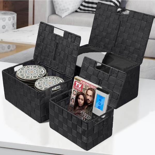 Sorbus 3 Sizes Storage Basket with Lid, Mesh Hand-Woven Organizers