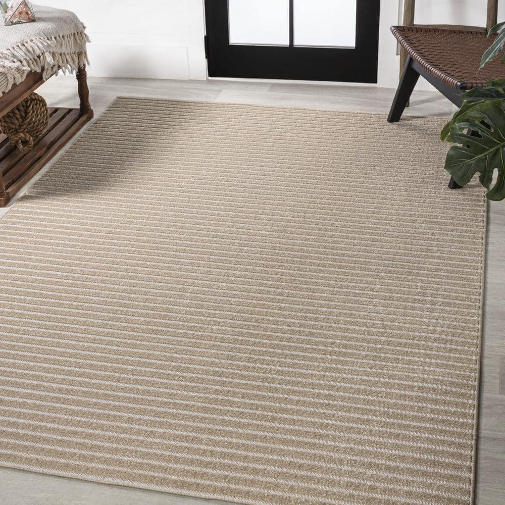 Aarhus Beige and Cream Striped 8' x 10' Synthetic Area Rug