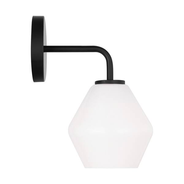 Generation Lighting - Jett 6 in. 1-Light Midnight Black Transitional Dimmable Indoor Bathroom Vanity Light with Milk Glass Shade