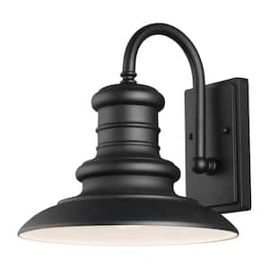 Redding Station 12 in. 1-Light Textured Black Outdoor 12.5 in. Wall Lantern Sconce