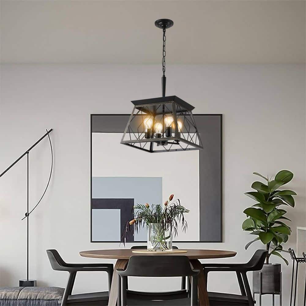 Golden Black 4-Light Pendant Light, Modern Metal Cage Design, Adjustable Hanging Light for Dining Room (No Bulbs) price history on PriceWatchPro