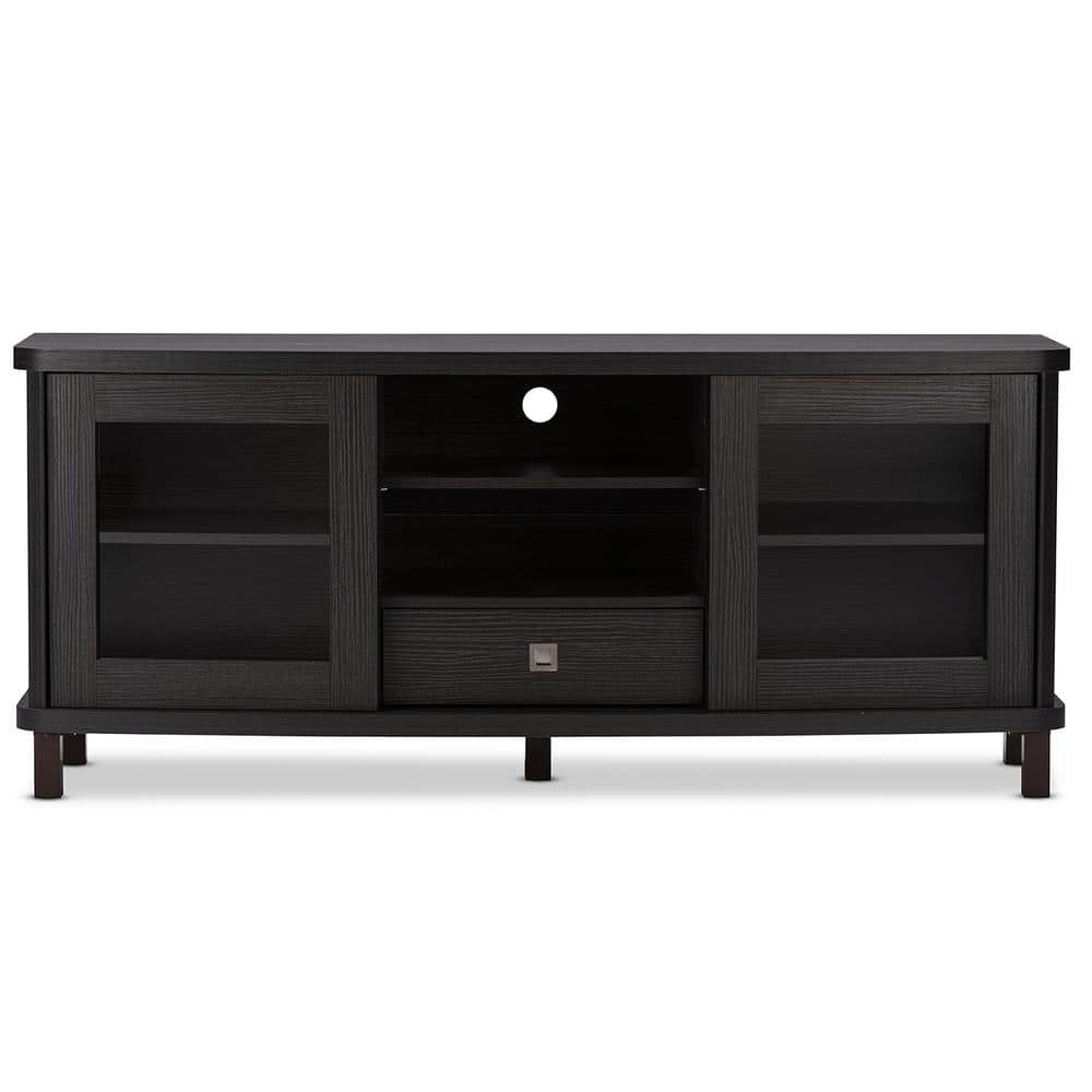 Baxton Studio Walda 59 In Dark Brown Wood Tv Stand With 1 Drawer Fits Tvs Up To 64 In With Storage Doors 28862 6507 Hd The Home Depot