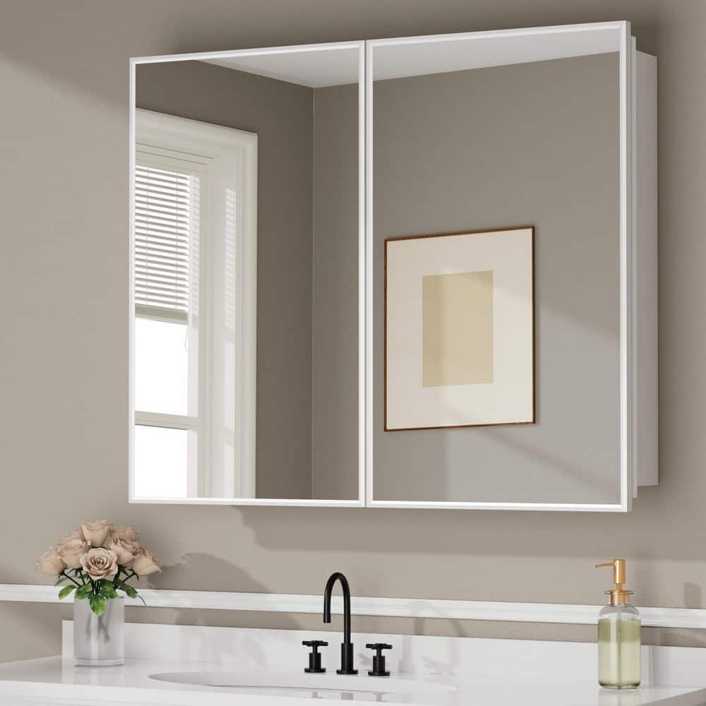 Vela 36 in. W x 30 in. H Rectangular Framed Medium Medicine Cabinet with Mirror, Adjustable Shelves, White price history on PriceWatchPro