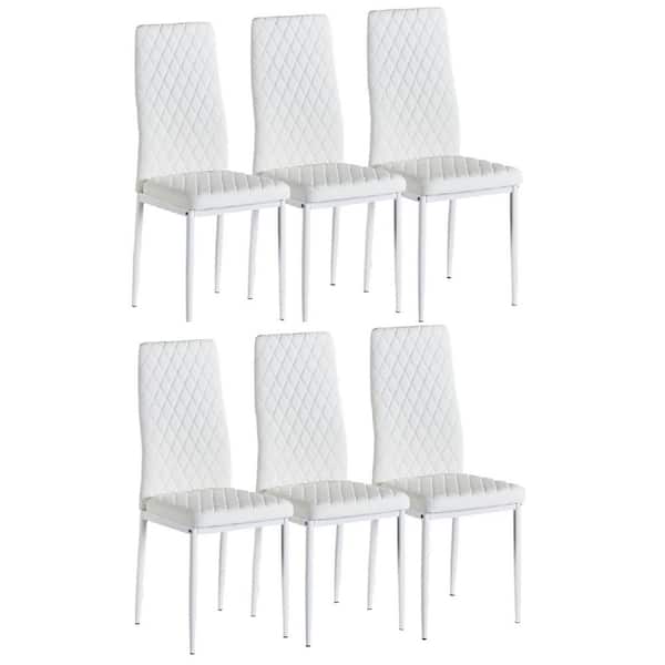 CIPACHO White Leather Modern Minimalist Dining Chair Restaurant Home Conference Chair (Set of 6)