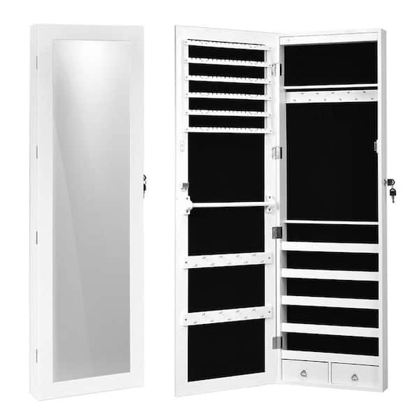 14.5 in. x 56.5 in. White MDF Wall Mounted Jewelry Armoire with Full-Length Mirror
