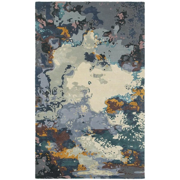 10 X 13 Blue, Gray Abstract Washable Area Rug Runner Rug