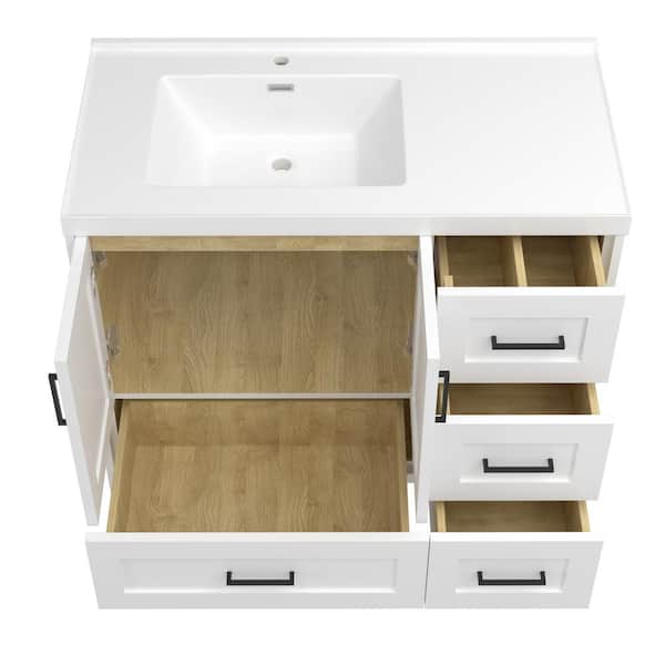 Zeafive 42 in. Solid Wood Left Single Sink Freestanding Bath