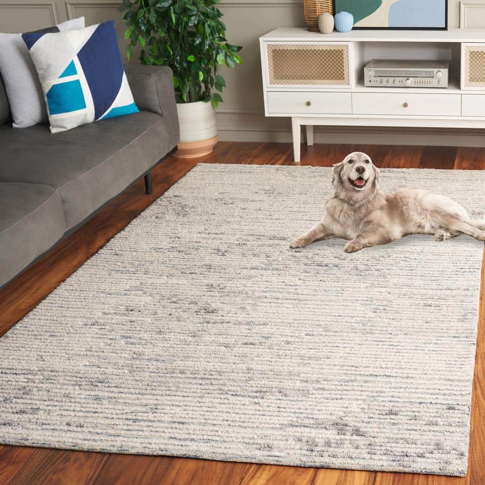 Handmade Blue Abstract Wool 8' x 10' Area Rug