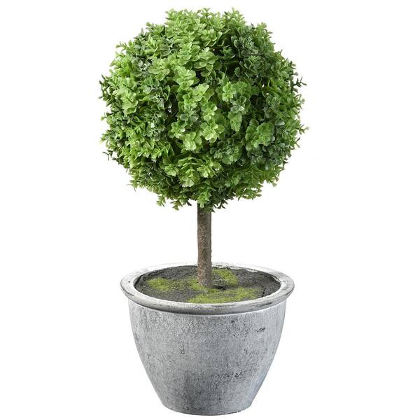 National Tree Company 13 in. Artificial Single Ball Topiary in Gray Pot
