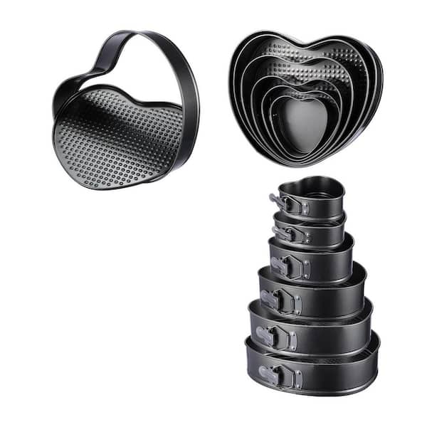 6-Cup Carbon Steel Heart Cake Pan Set Nonstick Springform Bakeware with Removable Bottoms Leakproof 6 Pcs