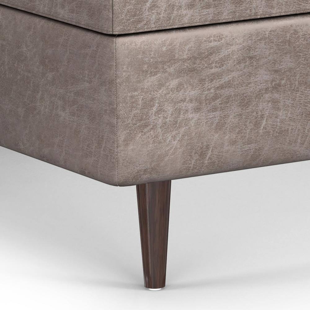 Shay 38" Distressed Grey Taupe Faux Leather Tufted Cocktail Ottoman
