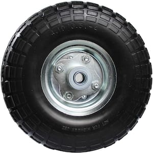 10 in. Dia Flat Free All Purpose Tire with 5/8 in. Ball Bearing Axle Bore Dia, Black
