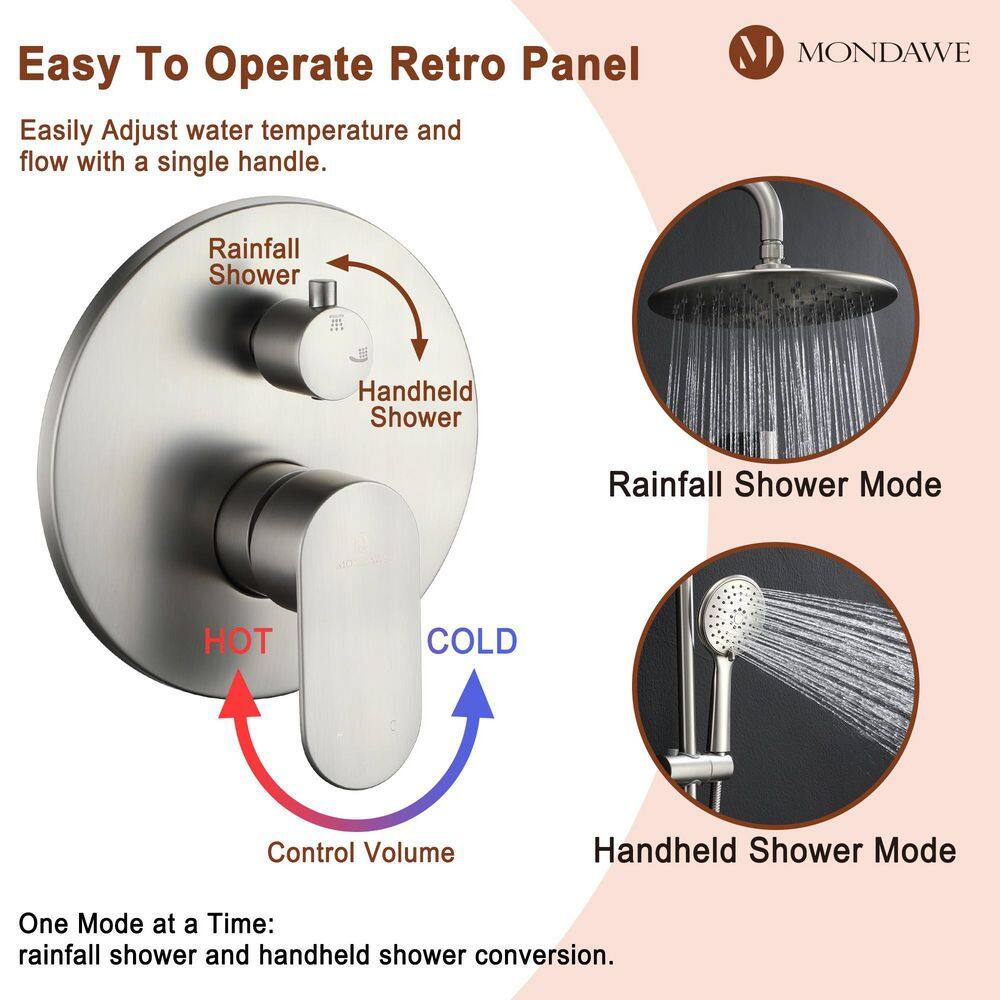 Brushed Nickel Adjustable Height Rainfall Shower System with Handheld