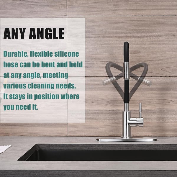 Single Handle Bar Faucet with Flexible Spray Wand Include Deckplate in Stainless Steel Brushed Nickel