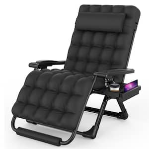 Koepp 33 in.W Black Metal Zero Gravity Outdoor Recliner Oversized Lounge Chair with Cup Holder and Cushions