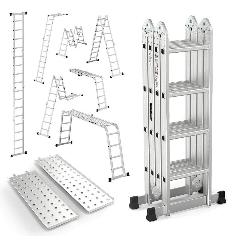 KIWDZFU 15.5 ft. Aluminum Folding Multi-Purpose Ladder 7 in 1 Heavy ...