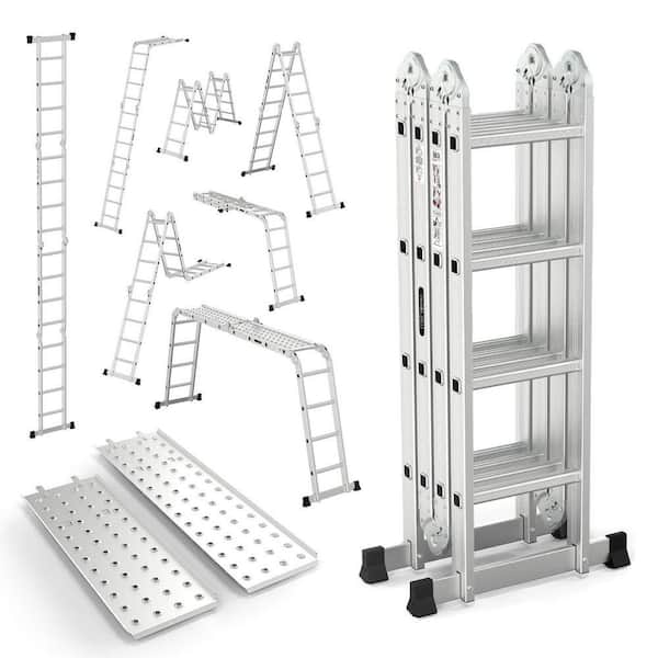 15.5 ft. Aluminum Folding Multi-Purpose Ladder 7 in 1 Heavy Duty Combination with Scaffold 330 lbs. 3 Extension Section