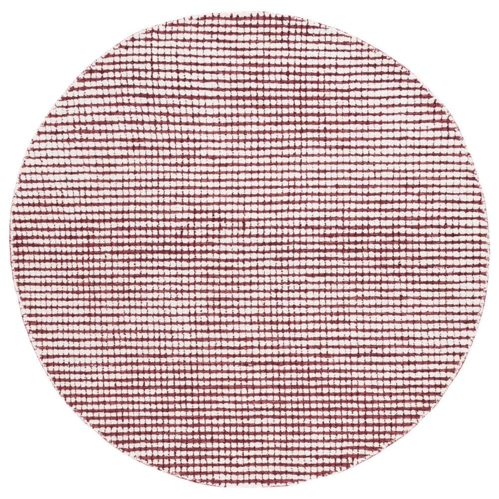 Handmade Red and Ivory Abstract Wool Round Rug, 6'
