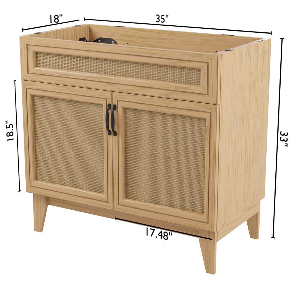 Javer 36" Oak Rattan Modern Farmhouse Bath Vanity Cabinet
