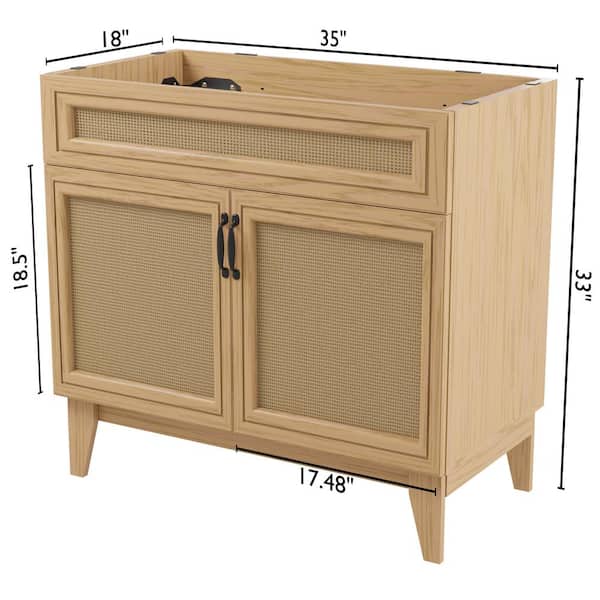 JONATHAN Y Javer 36 in. W x 18 in. D x 33 in. H Rattan 2-Shelf