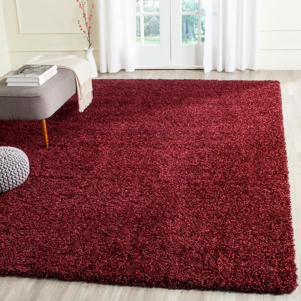 California Shag Maroon 7 ft. x 7 ft. Square Solid Area Rug