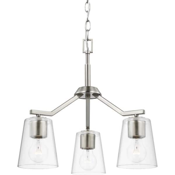 Progress Lighting Vertex Collection 3-Light Brushed Nickel Clear Glass Contemporary Convertible Chandelier