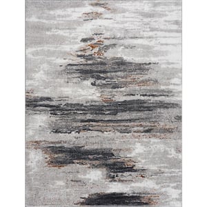 Liverpool Collection 5 ft X 7 ft. Gray, Off White, Rust, Charcoal Marble Modern Abstract Contemporary Style Area Rug