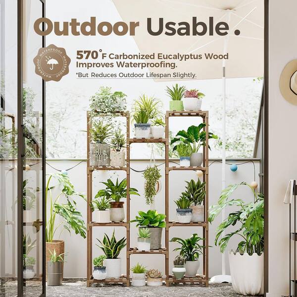 OGETFUUR (34 in. W x 47.5 in. H) Tall Sturdy Wood Plant Stand
