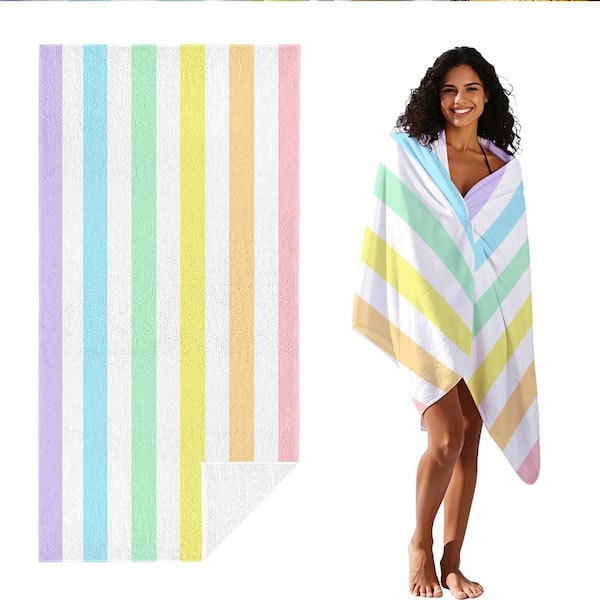 Unicorn Color Microfiber Cabana Stripe Beach Towel 30 in. x 60 in.