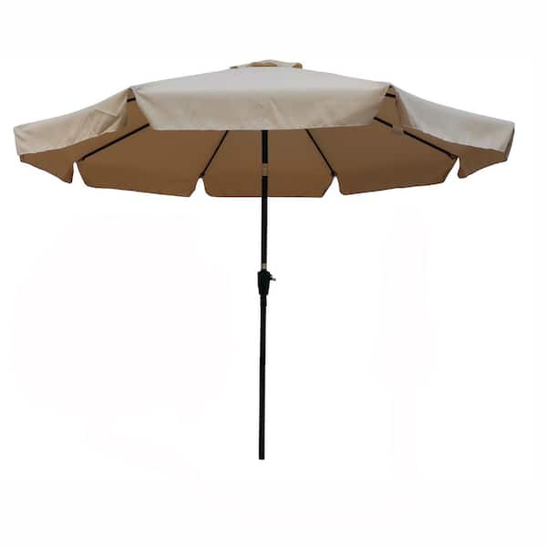 Unbranded 10 ft. Steel Outdoor Market Crank and Tilt Patio Umbrella in Tan with Flap