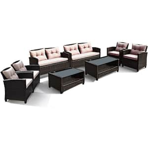 8-Piece Wicker Outdoor Rattan Sectional Sofa Set with White Cushion Armrest Patio