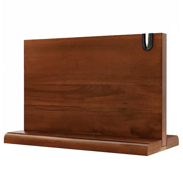 14in Acacia Wood Double-Sided Magnetic Knife Block Knife Storage Stand for Kitchen Counter with Knife Sharpener