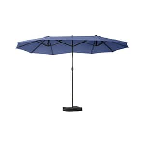 15 ft. Outdoor Steel Rectangular Double Sided Market Patio Umbrella with Base Sun Protection and Easy Crank in Dark Blue