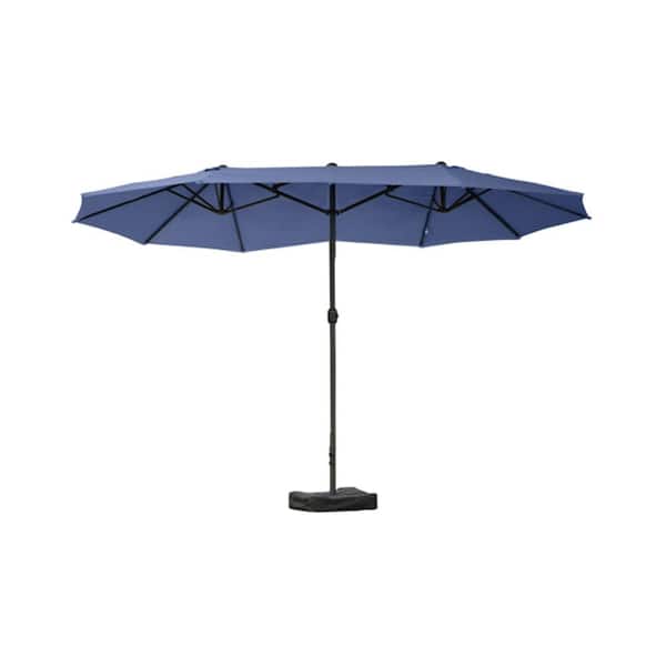 ITOPFOX 15 ft. Outdoor Steel Rectangular Double Sided Market Patio Umbrella with Base Sun Protection and Easy Crank in Dark Blue