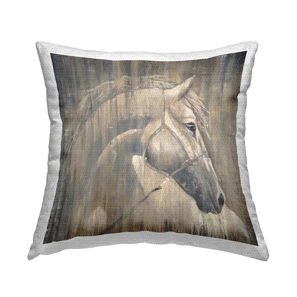 Stupell Industries Rustic Stallion Animal Portrait Brown Square Outdoor Throw Pillow