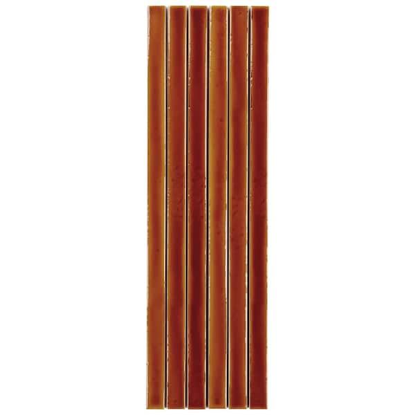 Vistaio Honey Brown 3 in. x 0.35 in. Glossy Ceramic Mosaic Wall Tile Sample