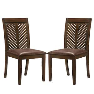 Brown Faux Leather Chevron Cutout Back Dining Chair (Set of 2)