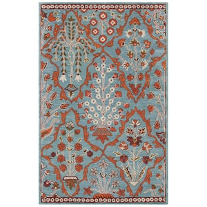 Wyndham Blue/Rust 6 ft. x 9 ft. Border Area Rug