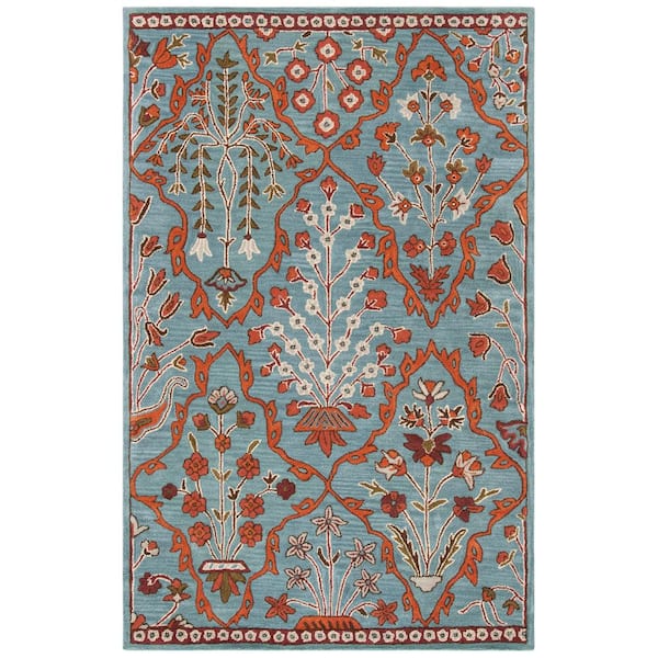 SAFAVIEH Wyndham Blue/Rust 6 ft. x 9 ft. Border Area Rug