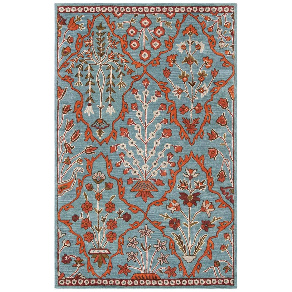 Handmade Wyndham Floral Geometric Blue Wool Area Rug 9' x 12'