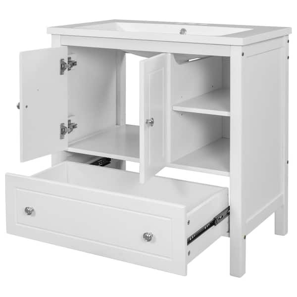 COWLOWN 30 in. W x 18 in. D x 32.1 in. H Bathroom White Linen Cabinet
