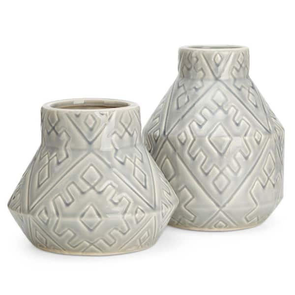 Benjara Classic Beauty Gray Ceramic Decorative Vase (Set of 2)